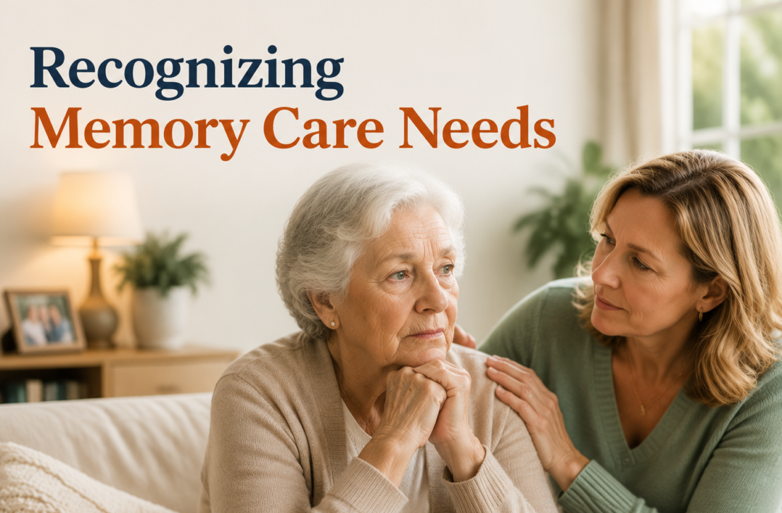 Family discussing signs it's time for memory care in Fort Myers at The Rose Garden senior living community