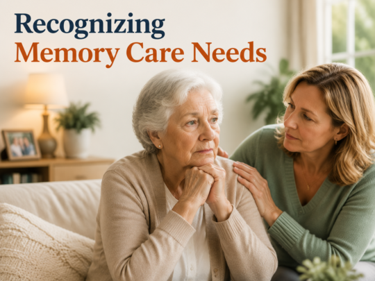 Family discussing signs it's time for memory care in Fort Myers at The Rose Garden senior living community